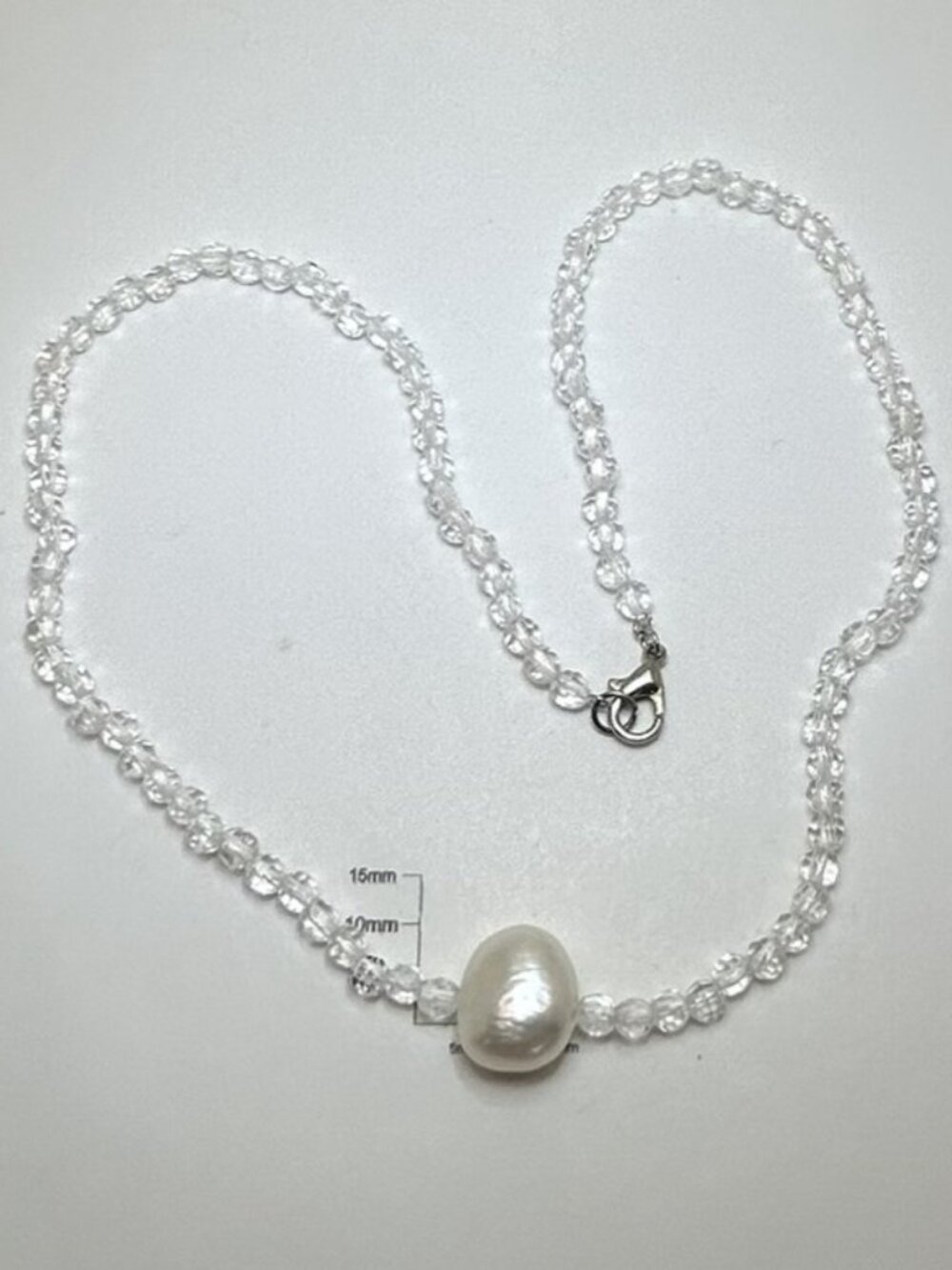 Faceted Quartz and White Freshwater Pearl Necklace.